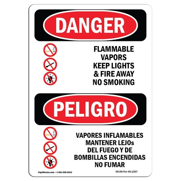 Signmission Safety Sign, OSHA Danger, 5" Height, Flammable Vapors Keep Fire Away Bilingual Spanish OS-DS-D-35-VS-1257